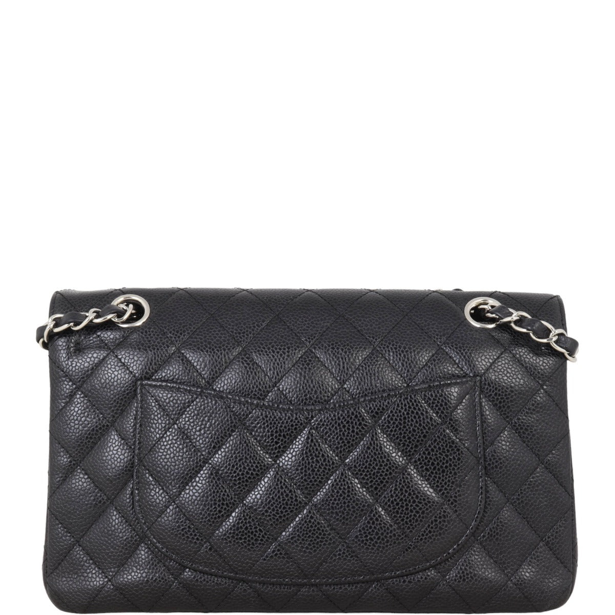 Chanel Classic Double Flap Caviar Hardware Handbag Black Silver