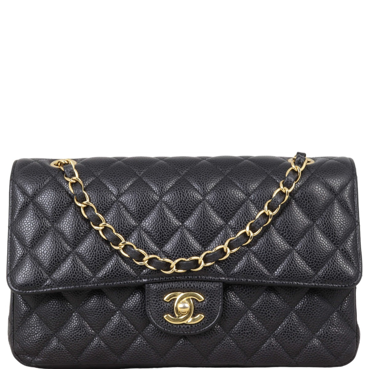 Chanel Classic Double Caviar GHW Handbag Medium Flap