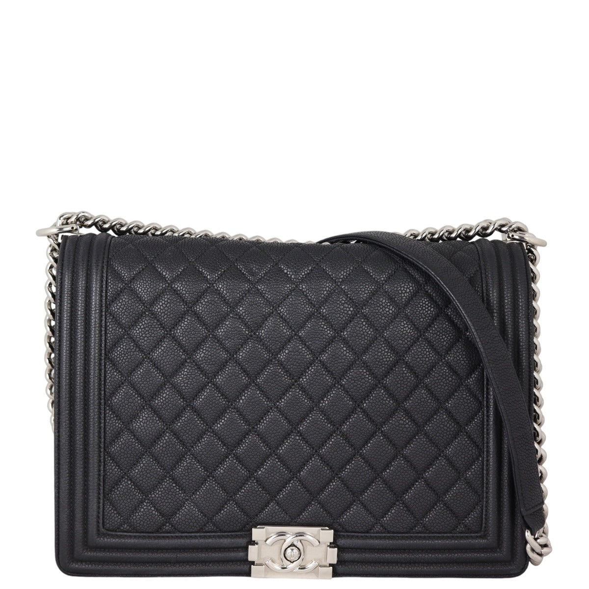Chanel Boy Hardware Handbag Silver Large