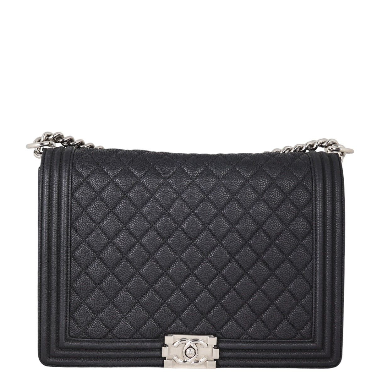 Chanel Boy Hardware Handbag Silver Large