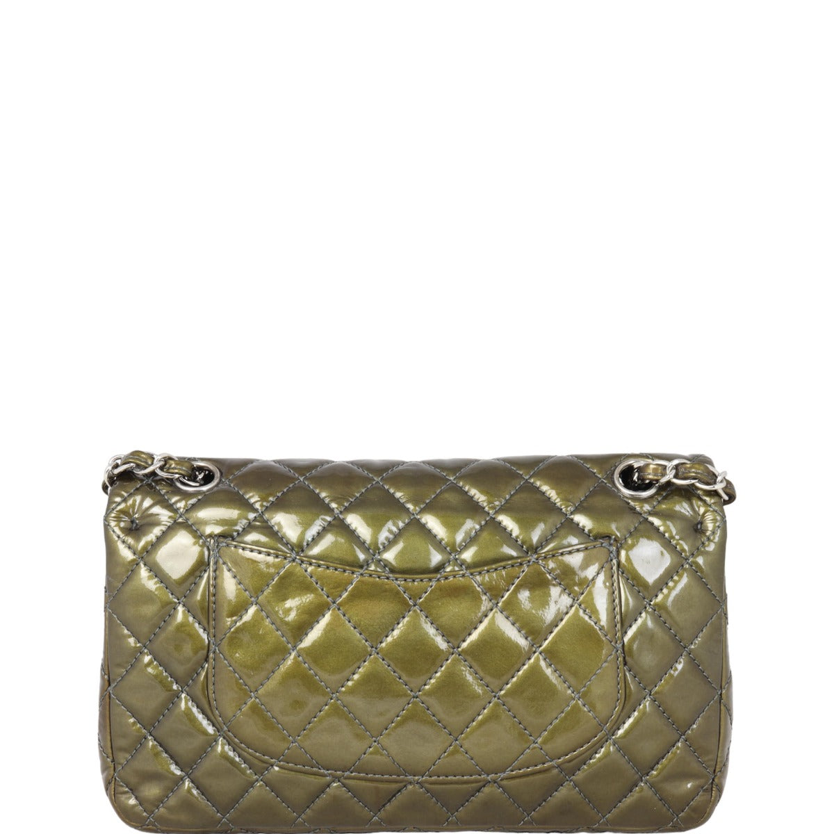 Chanel Classic Double Patent Olive Handbag Medium Flap
