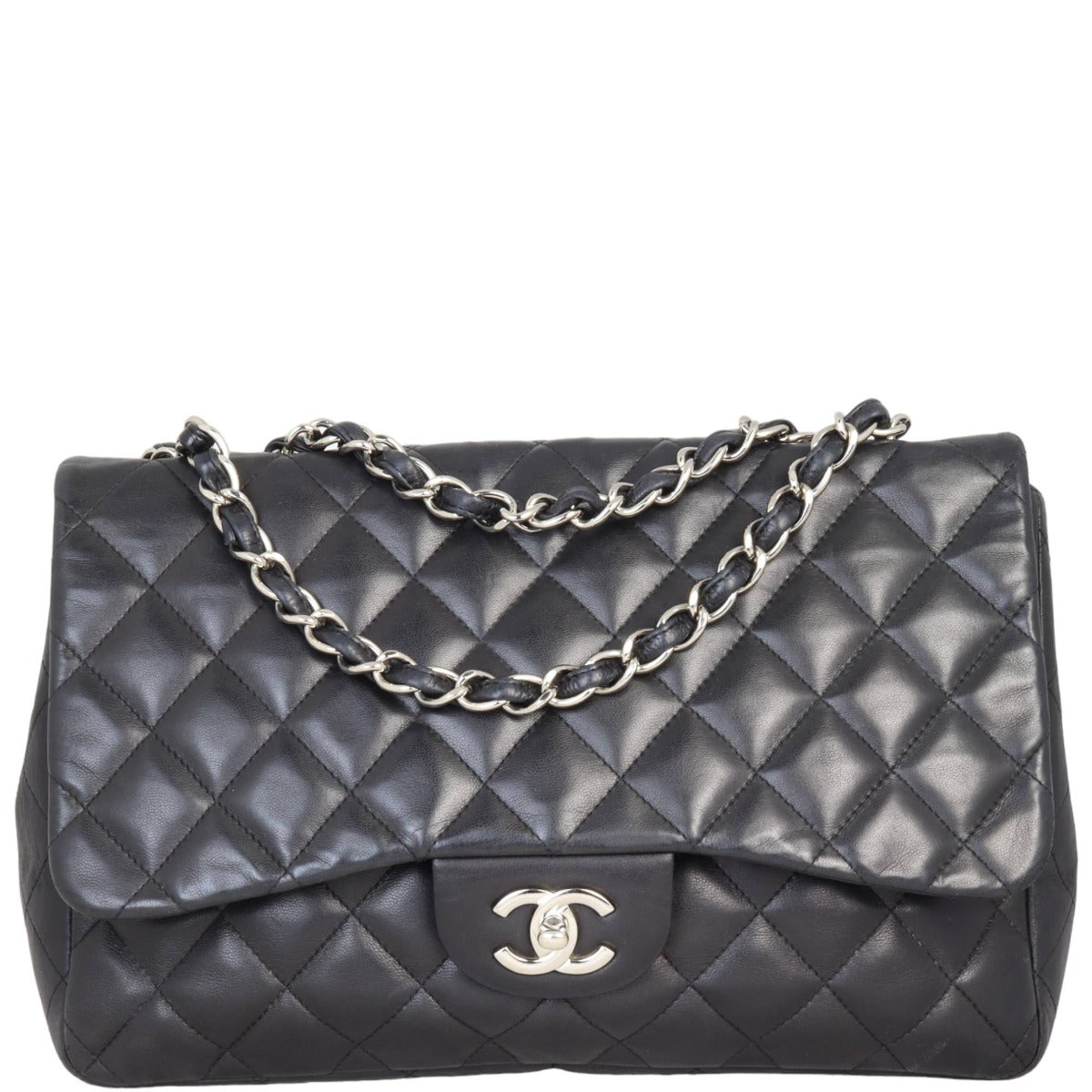 Chanel Classic Single Jumbo Lambskin Handbag Black Flap