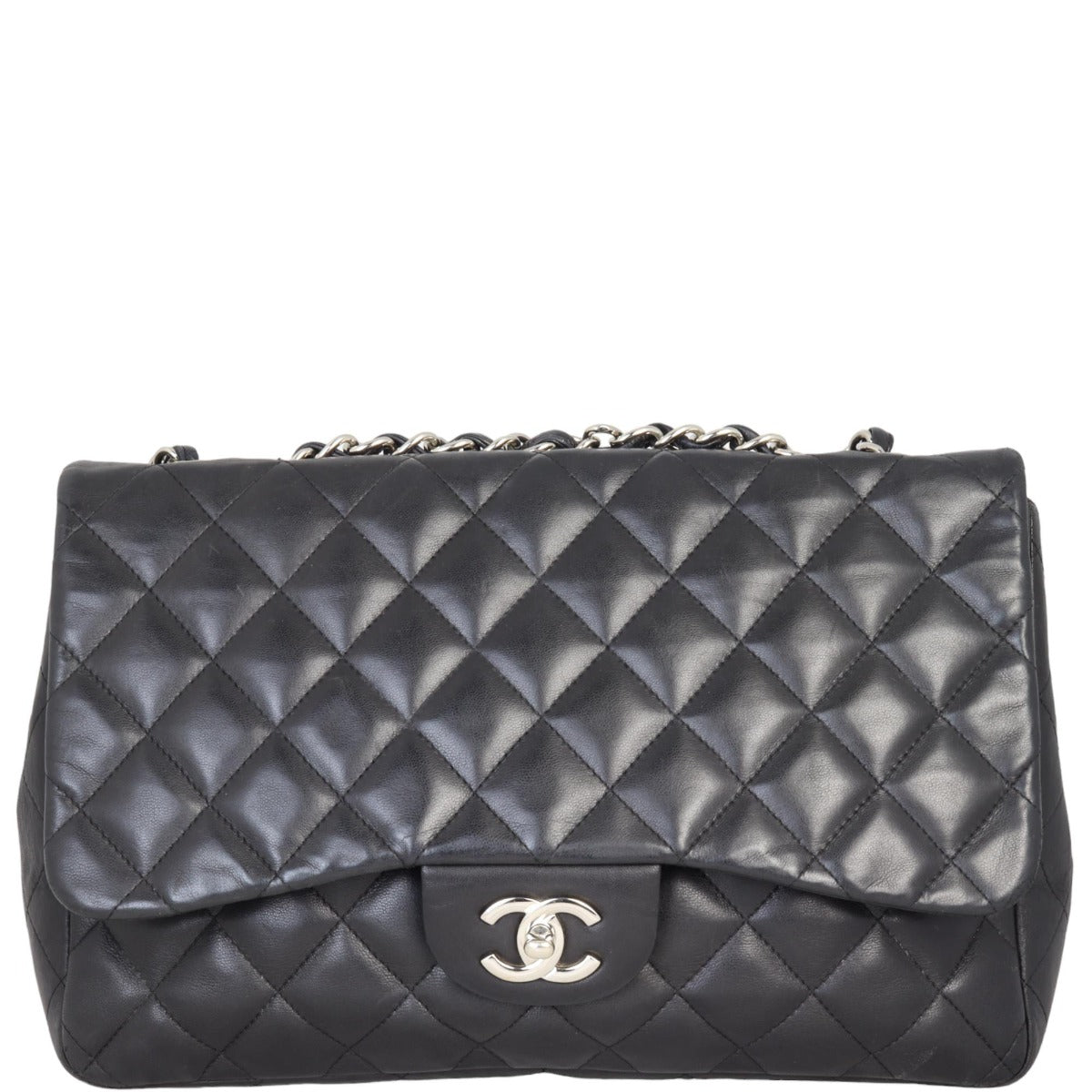 Chanel Classic Single Jumbo Lambskin Handbag Black Flap