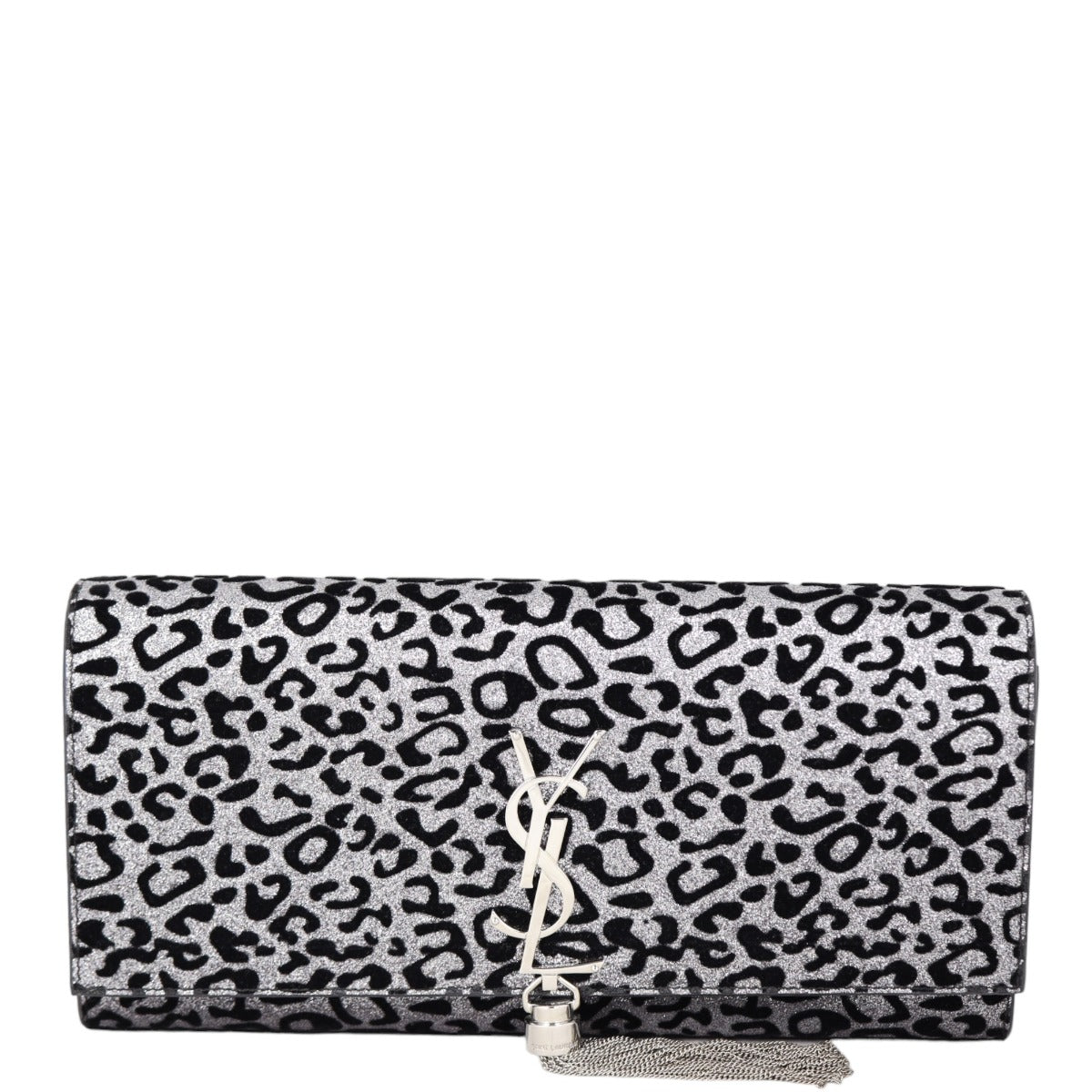 YSL Saint Laurent Kate Tassel Clutch Leopard Monogram Crossbody Bag