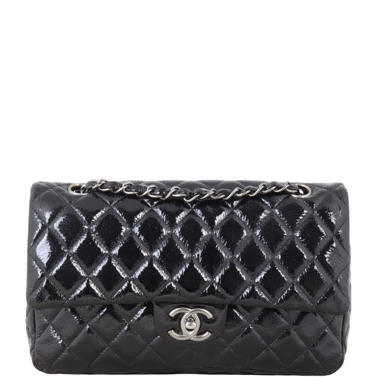 Chanel Classic Double Flap Patent Handbag Quilted Black Shoulder Bag