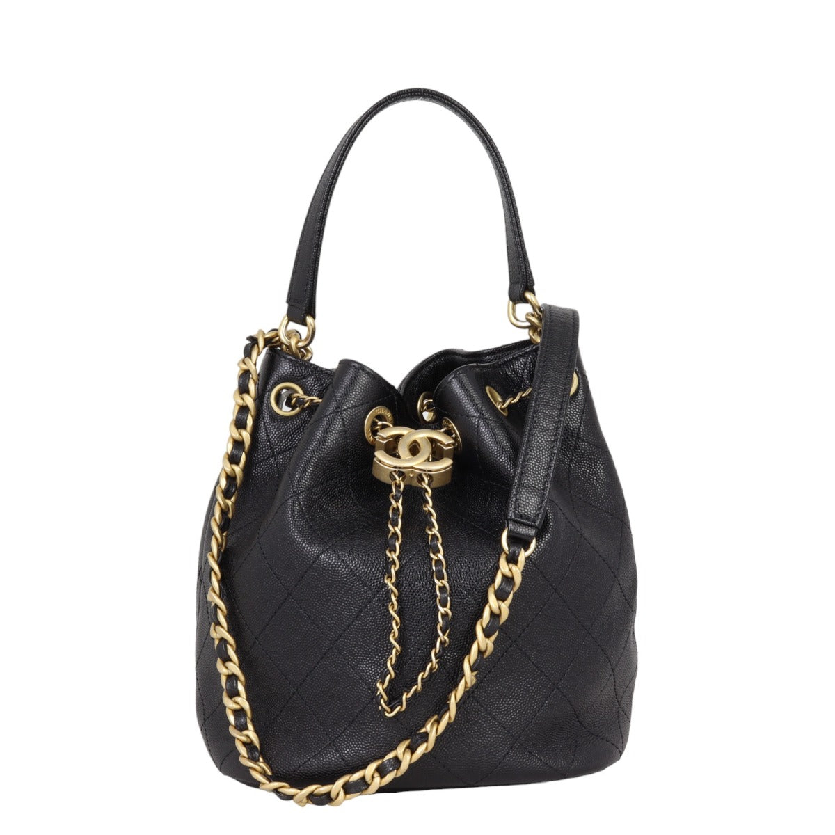 Chanel CC Drawstring Bag Caviar Quilted Bucket Jewelry