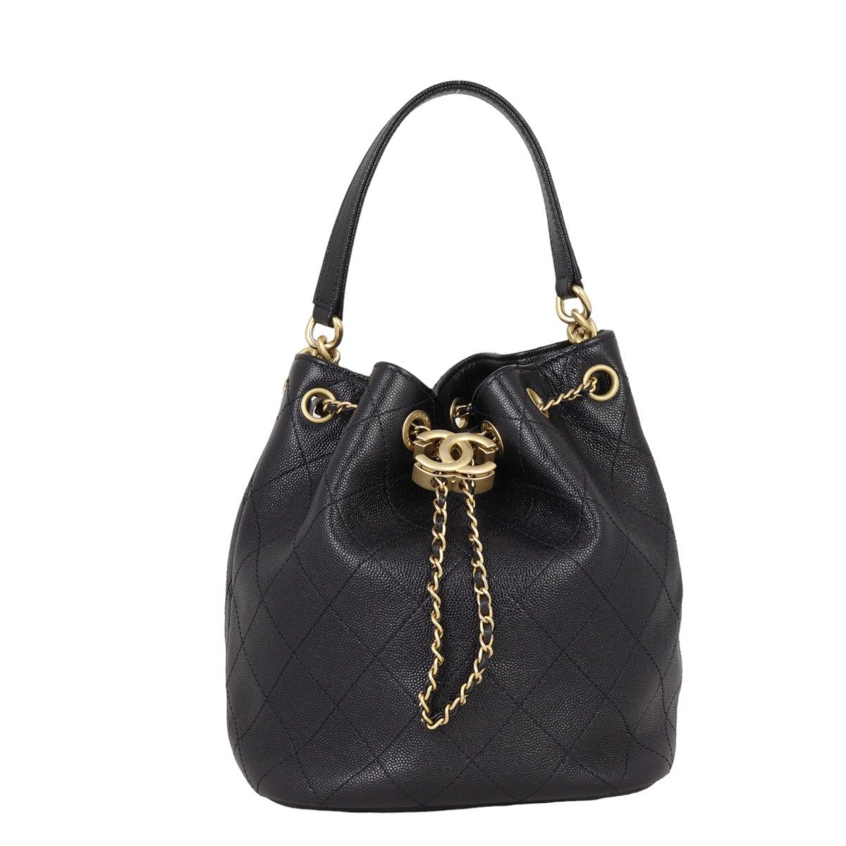 Chanel CC Drawstring Bag Caviar Quilted Bucket Jewelry