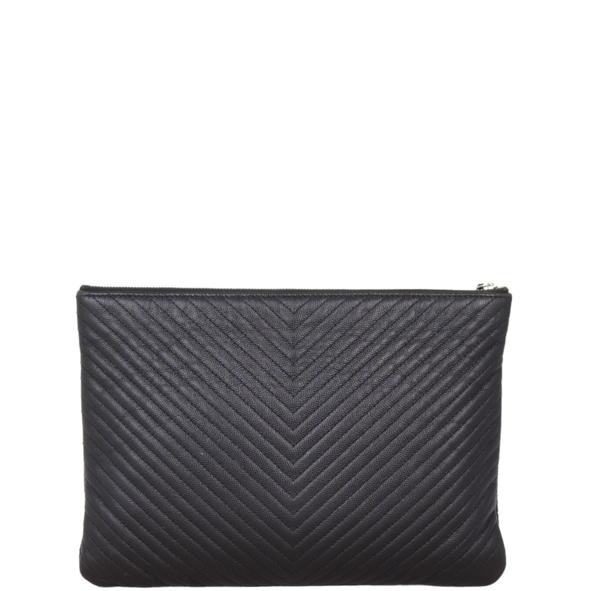 Chanel Classic O-Case Pouch Chevron Handbag Black Medium