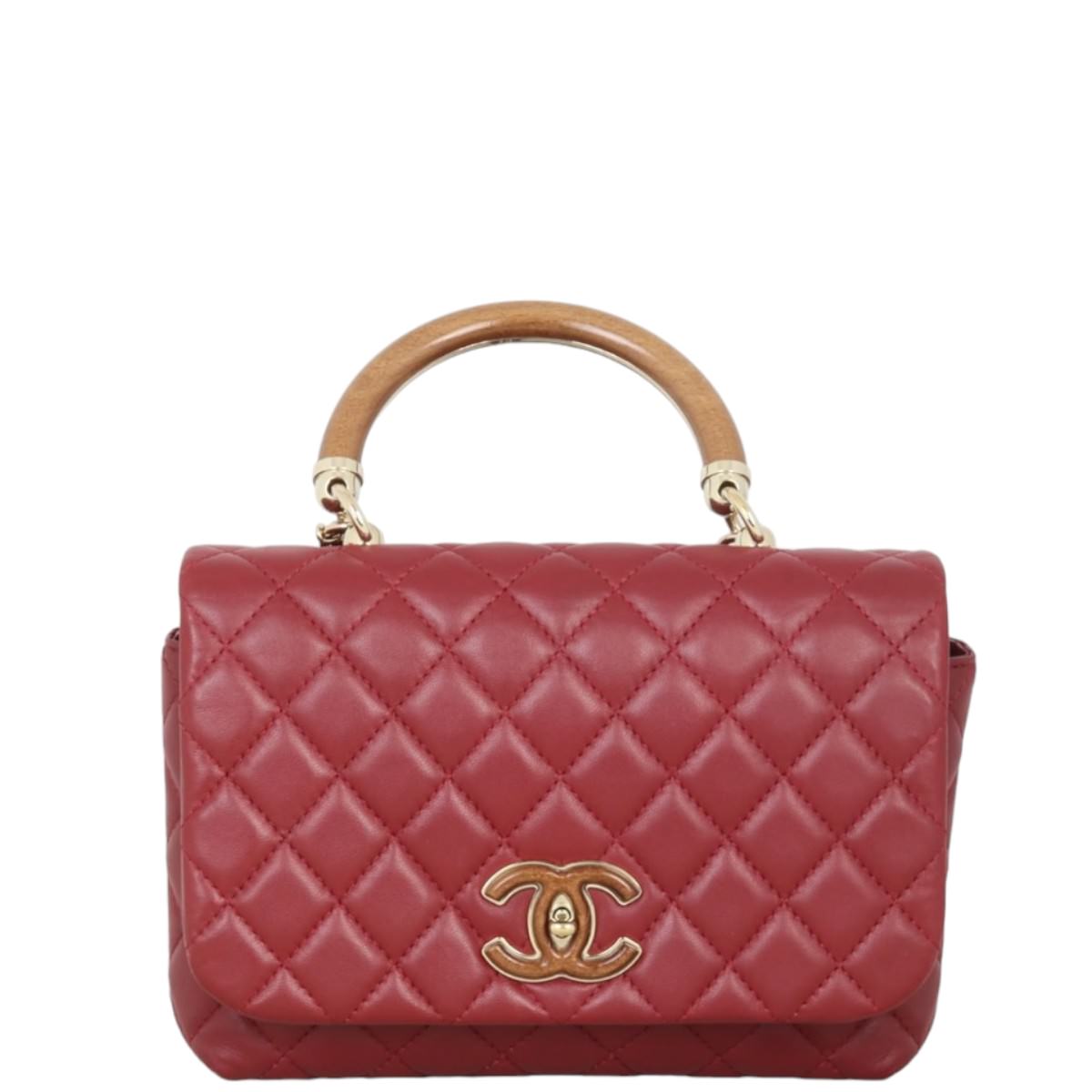 Chanel CC Knock on Wood Top Handle Bag Red Flap Handbag