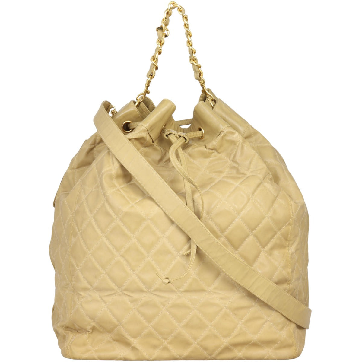 Chanel CC Drawstring Bag Quilted Beige Jewelry