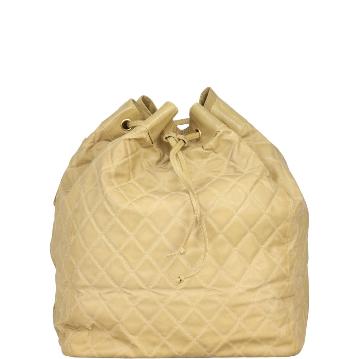 Chanel CC Drawstring Bag Quilted Beige Jewelry
