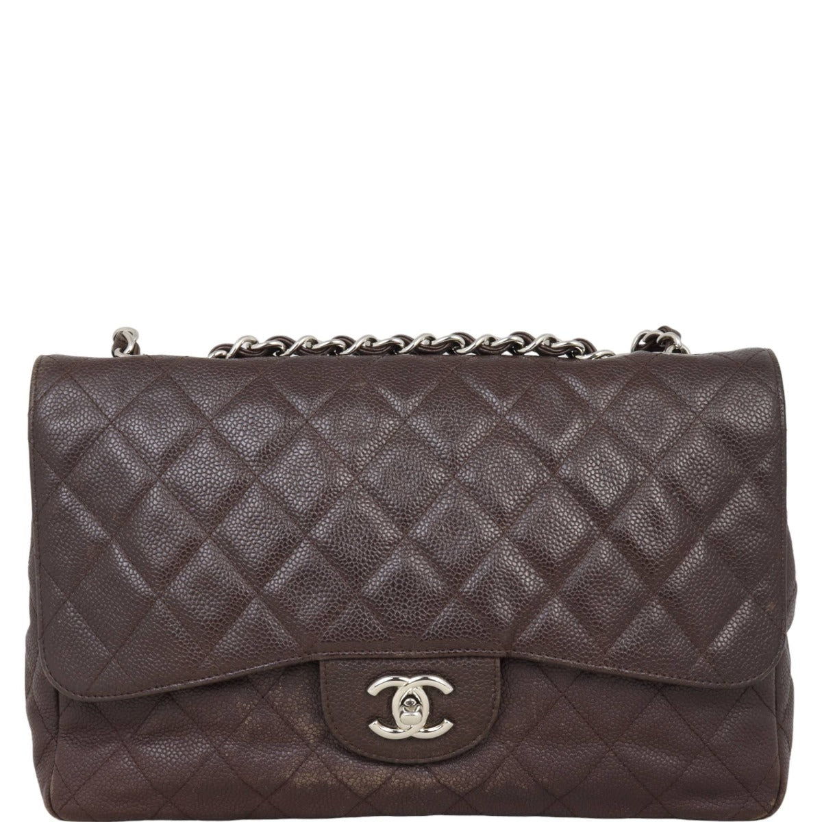 Chanel Classic Single Jumbo Caviar Handbag Brown Flap