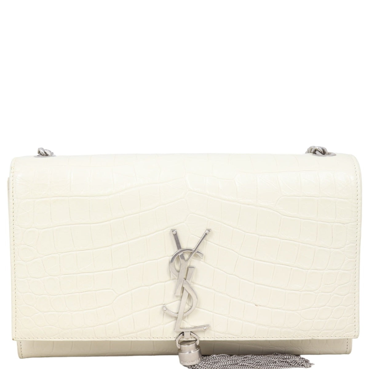 YSL Saint Laurent Kate Tassel Bag Croc Embossed Medium Chain Crossbody Bag