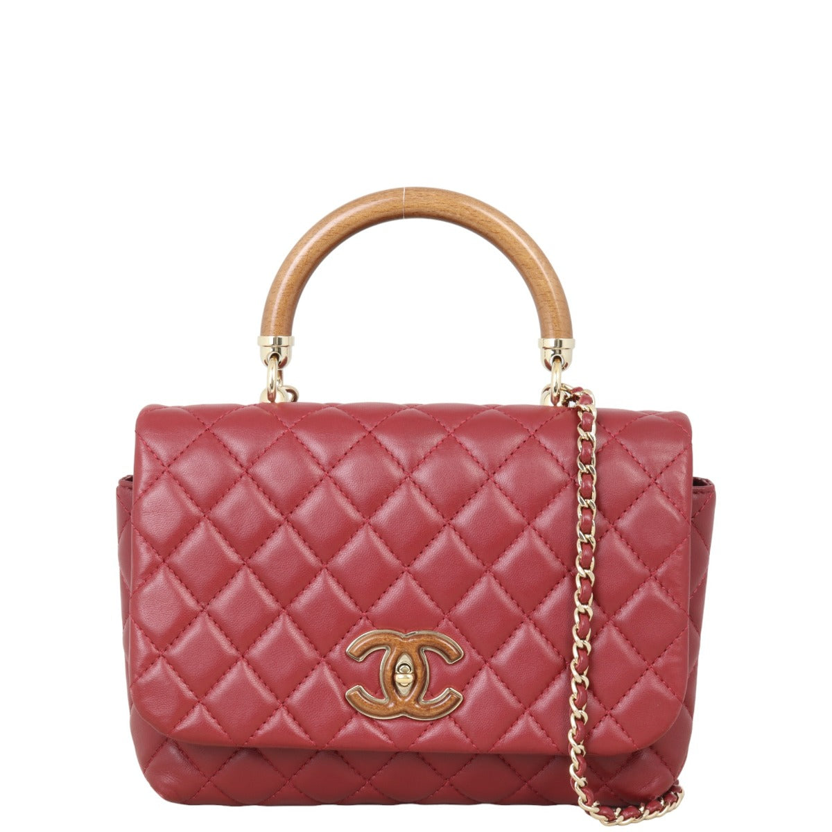 Chanel CC Knock on Wood Top Handle Bag Red Flap Handbag
