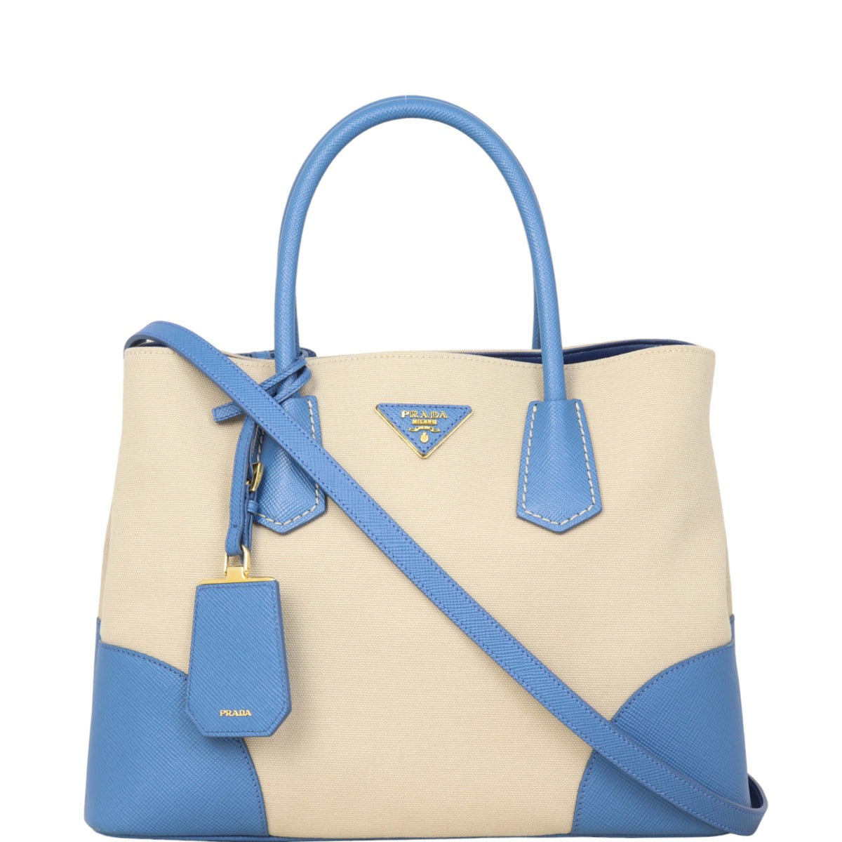 Prada Saffiano Cuir & Canapa Double Bag Medium Travel Bag