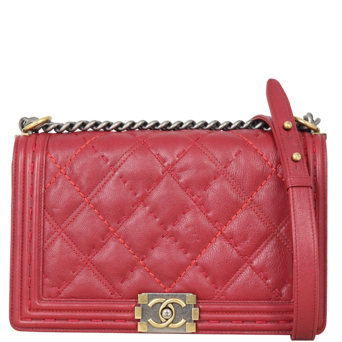 Chanel Boy New Wild Stitch Handbag Red Medium
