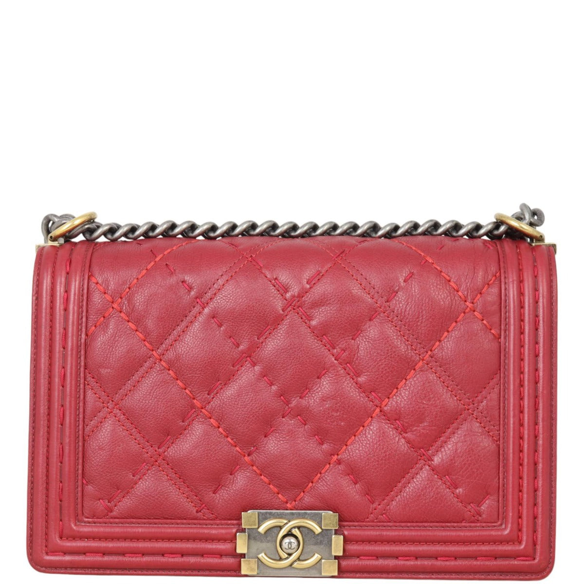 Chanel Boy New Wild Stitch Handbag Red Medium