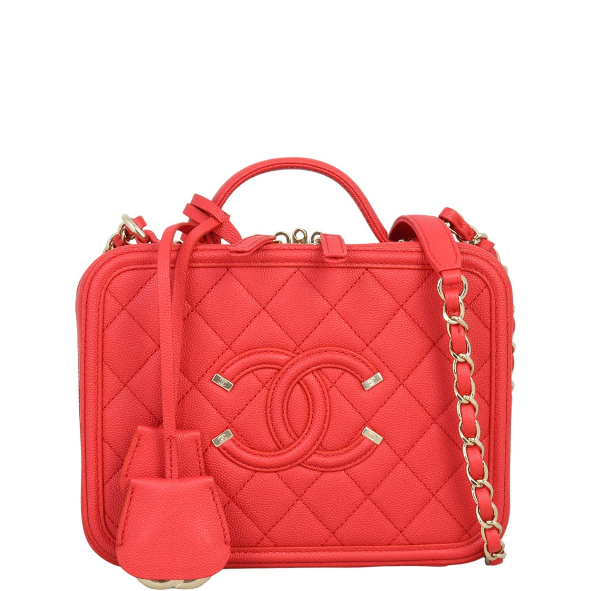 Chanel CC Filigree Vanity Handbag Red Medium