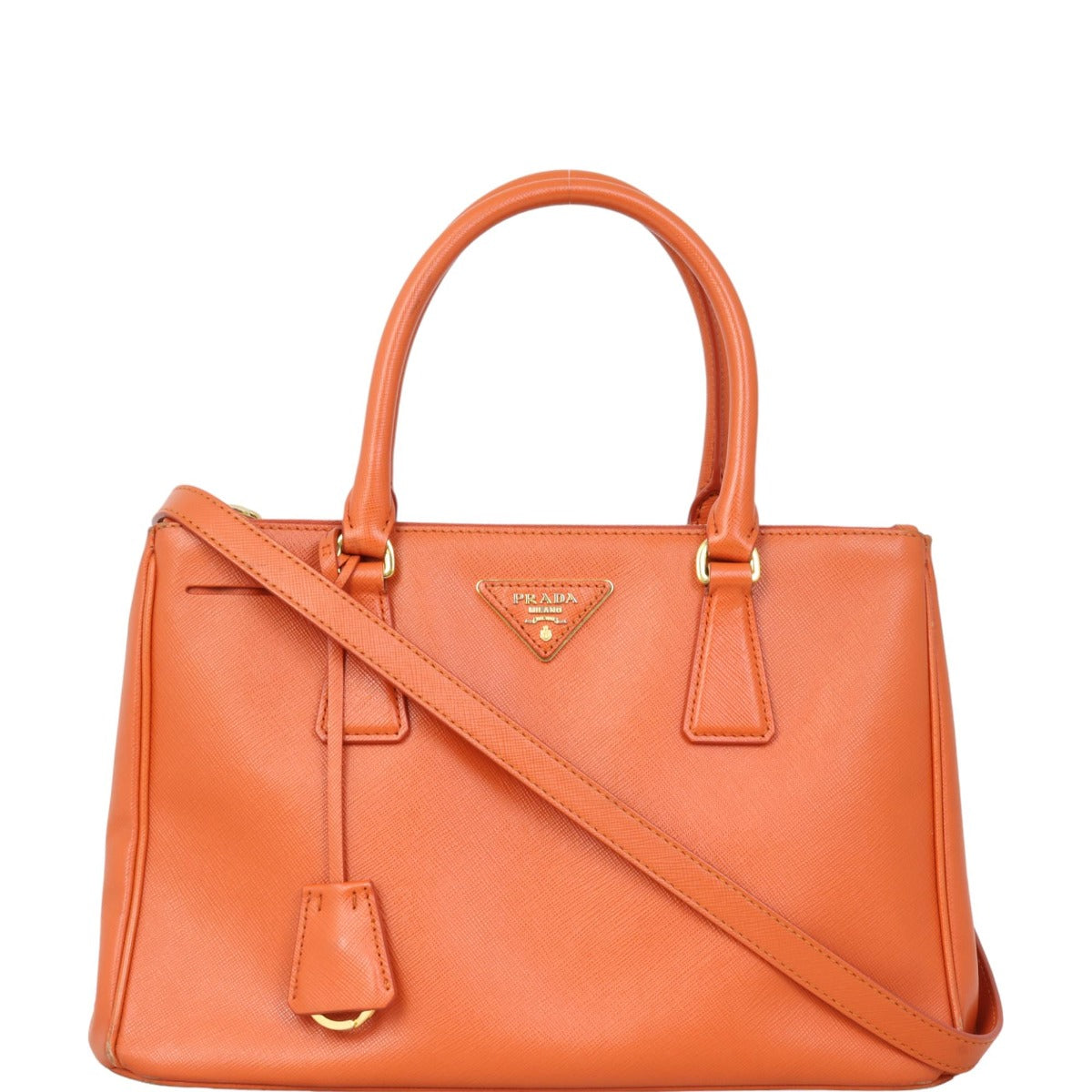 Prada Tote Bag Lux Galleria Double Tote 18 Saffiano Orange Small