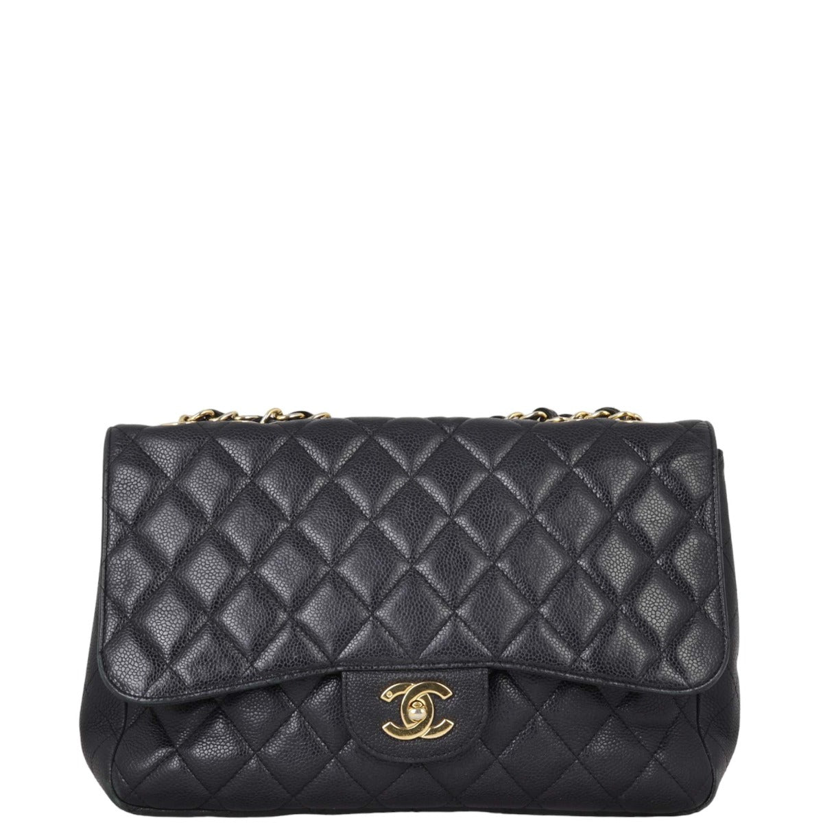 Chanel Classic Single Jumbo Caviar Handbag Quilted Black