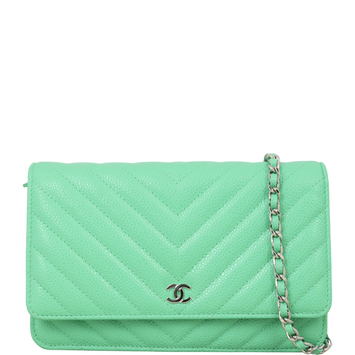 Chanel Classic Wallet on Chevron Mint Handbag Green Chain