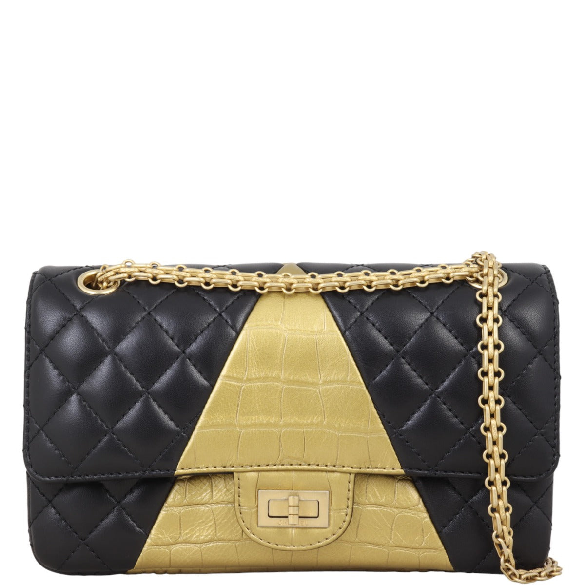 Chanel 2.55 Reissue 225 Double Bag Croc-Embossed Flap Handbag