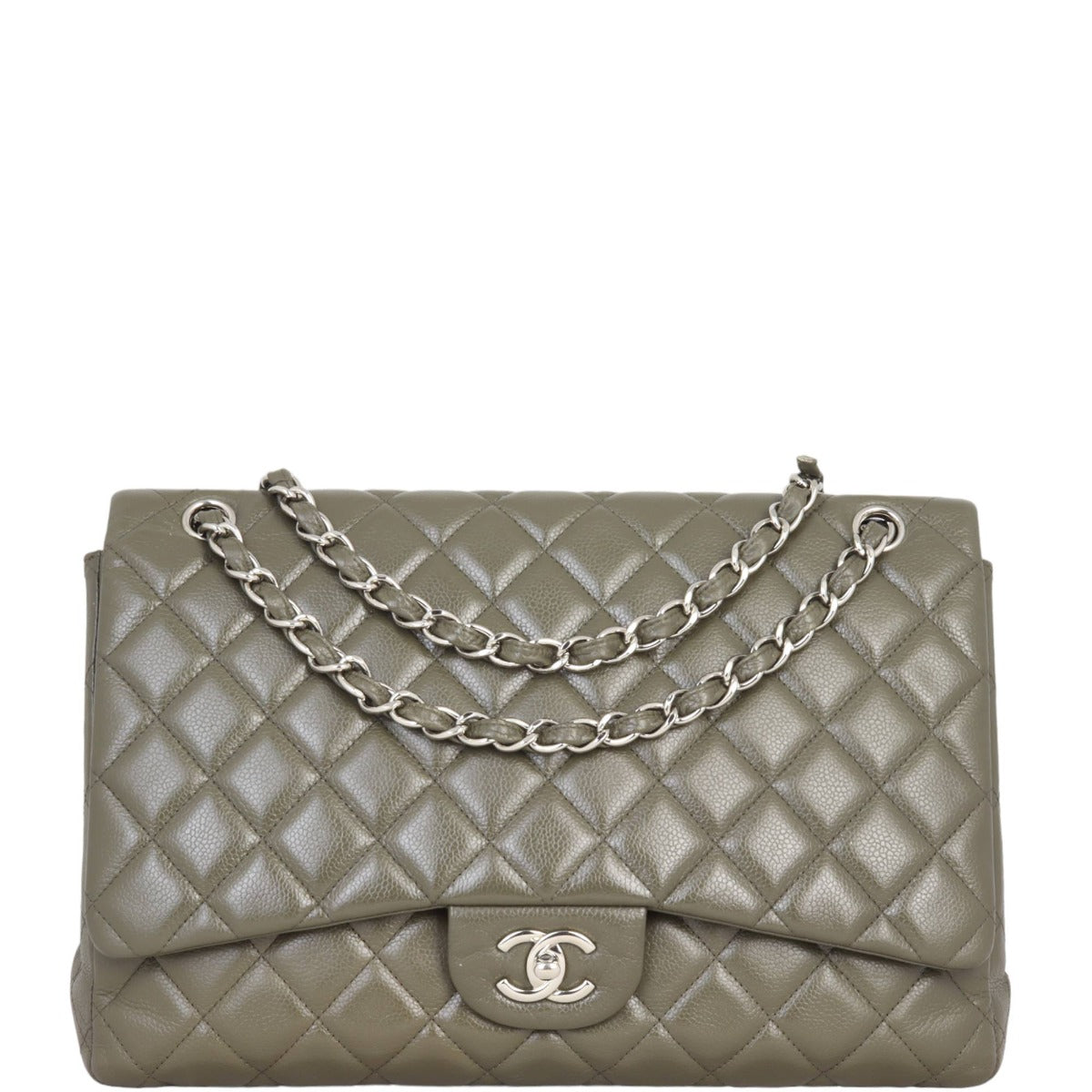 Chanel Classic Single Maxi Dark Grey Handbag Green Flap