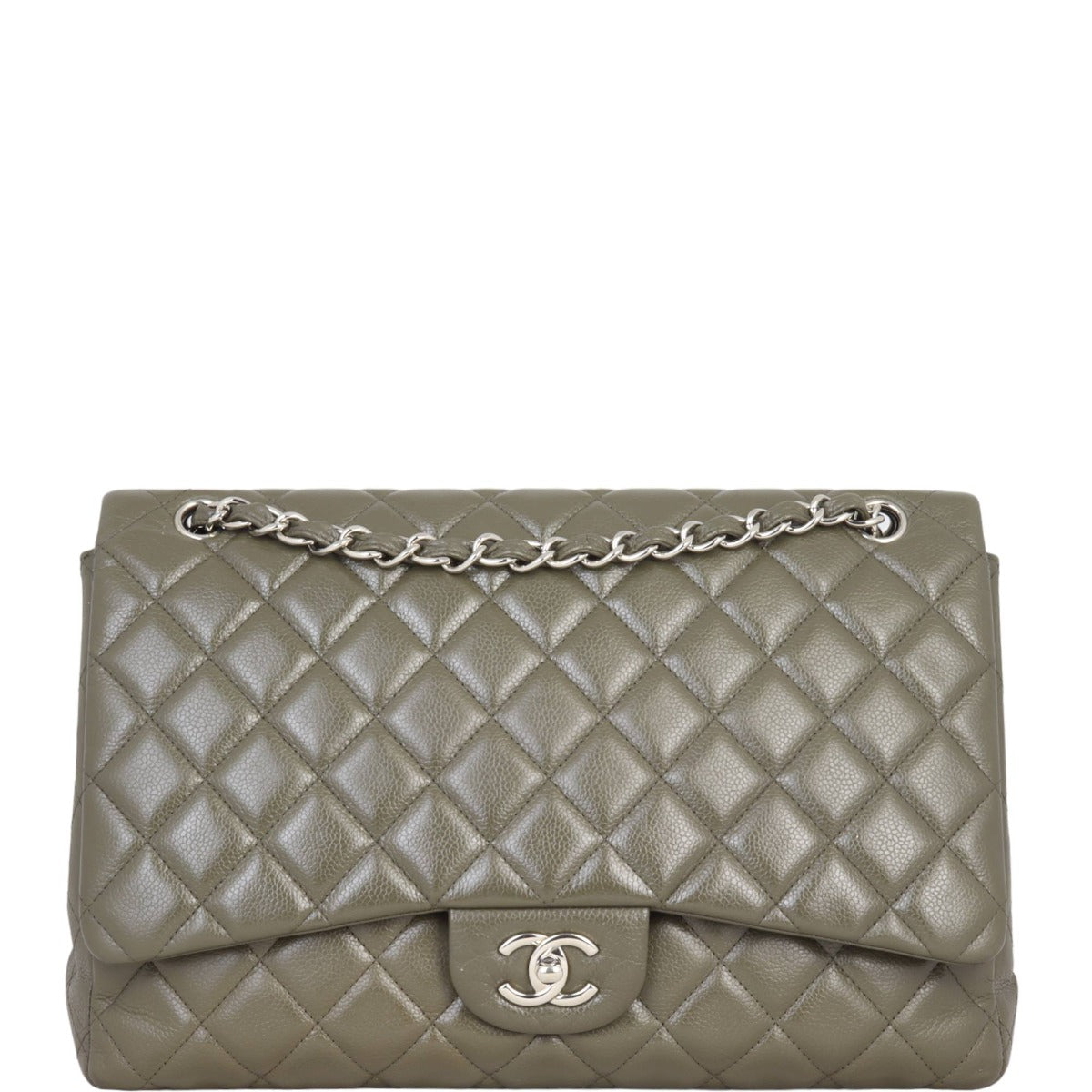 Chanel Classic Single Maxi Dark Grey Handbag Green Flap