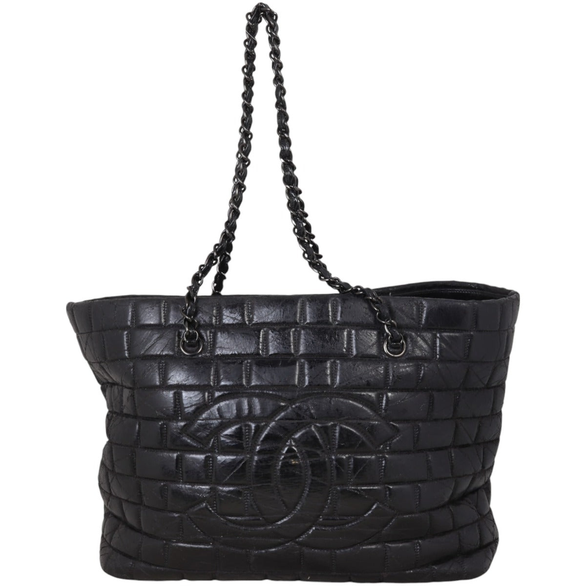 Chanel Chocolate Bar Vinyl Tote Black Chain Shoulder Bag