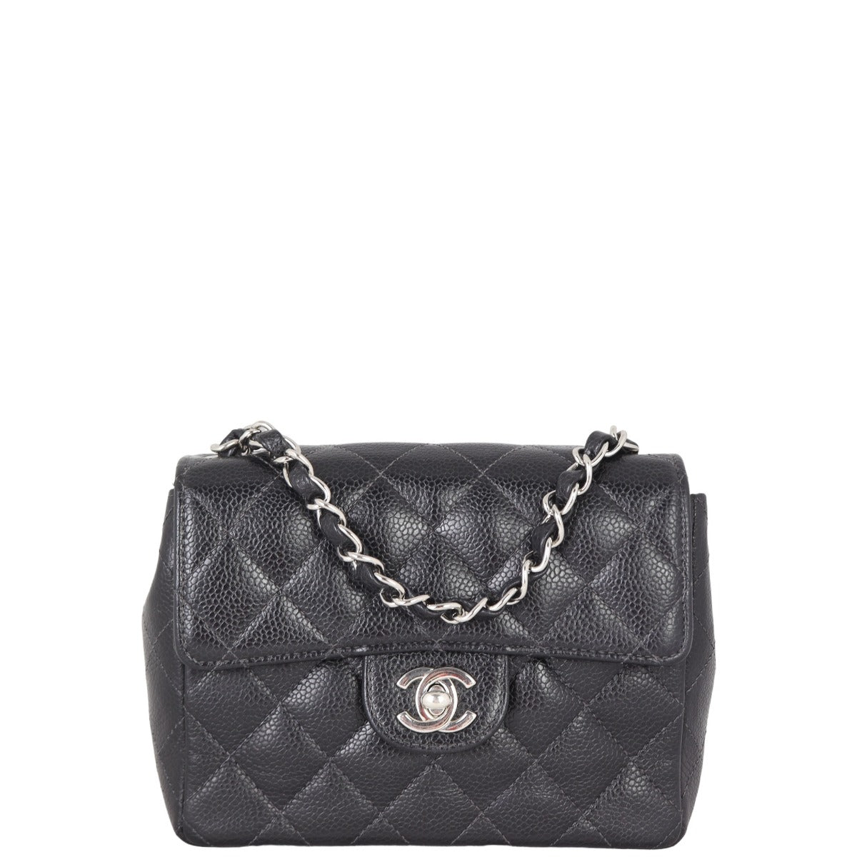 Chanel Classic Flap Square Caviar Handbag Quilted Black Mini Bag