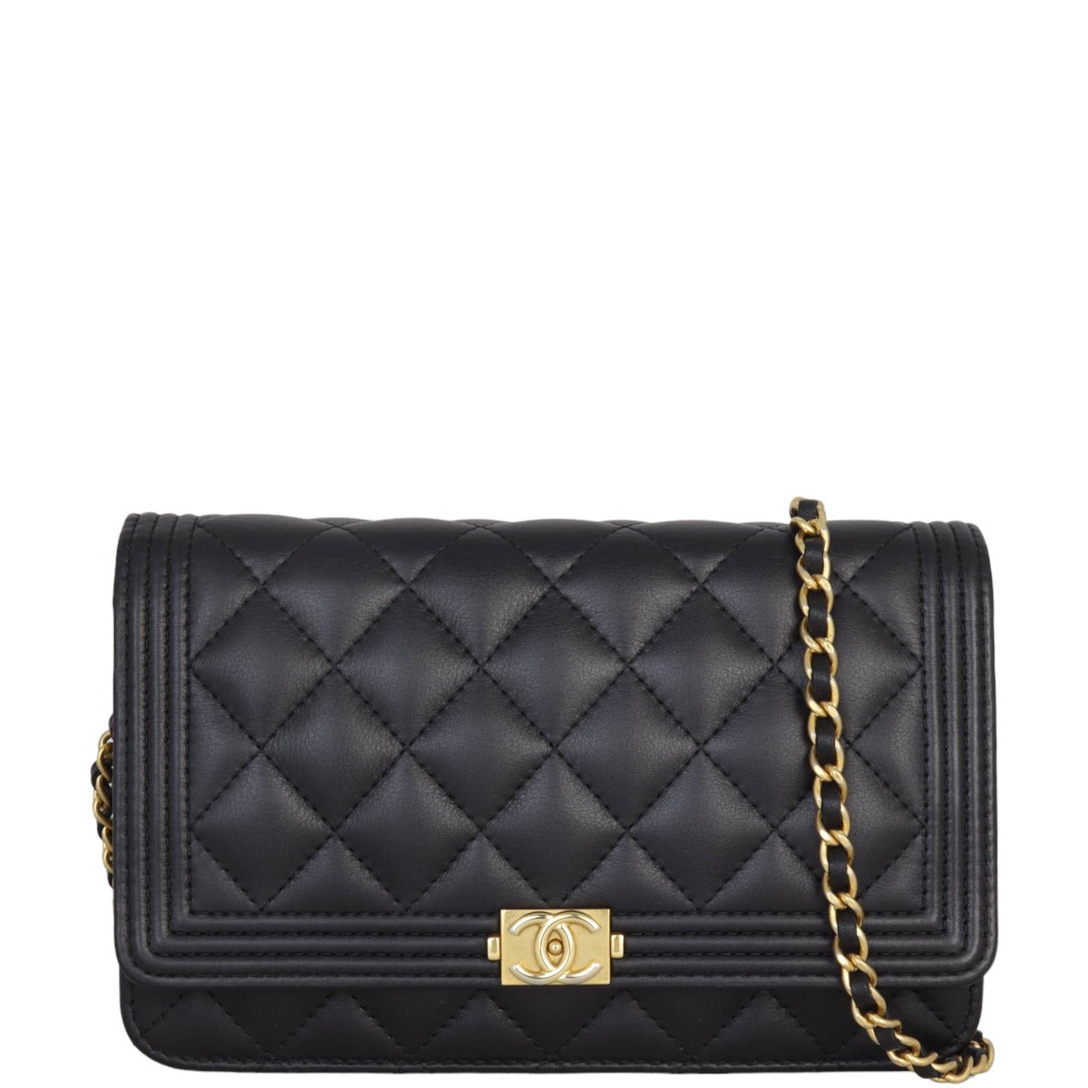 Chanel Boy Wallet on Lambskin Handbag Black Chain