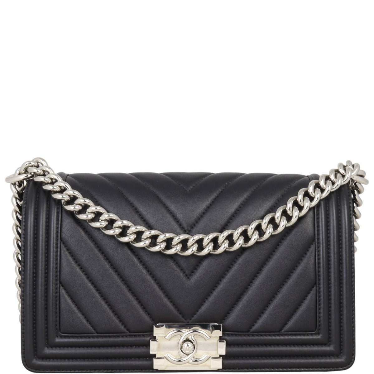Chanel Boy Old Chevron 22 Series Handbag Black Medium