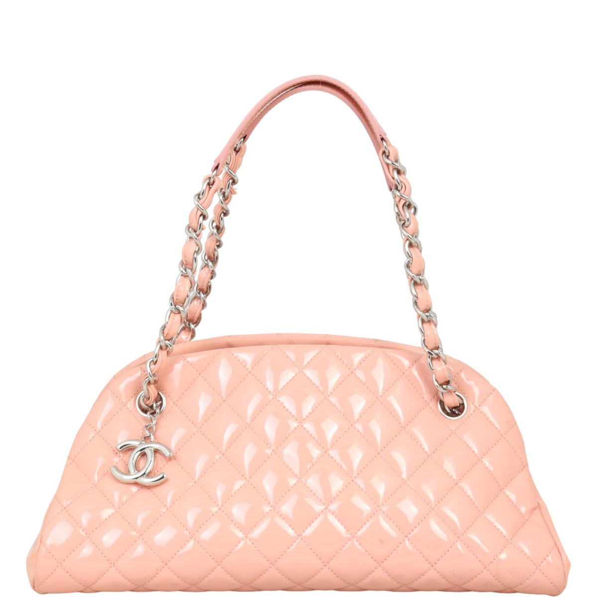 Chanel Just Mademoiselle Bowler Bag Patent Shell Pink Medium Handbag