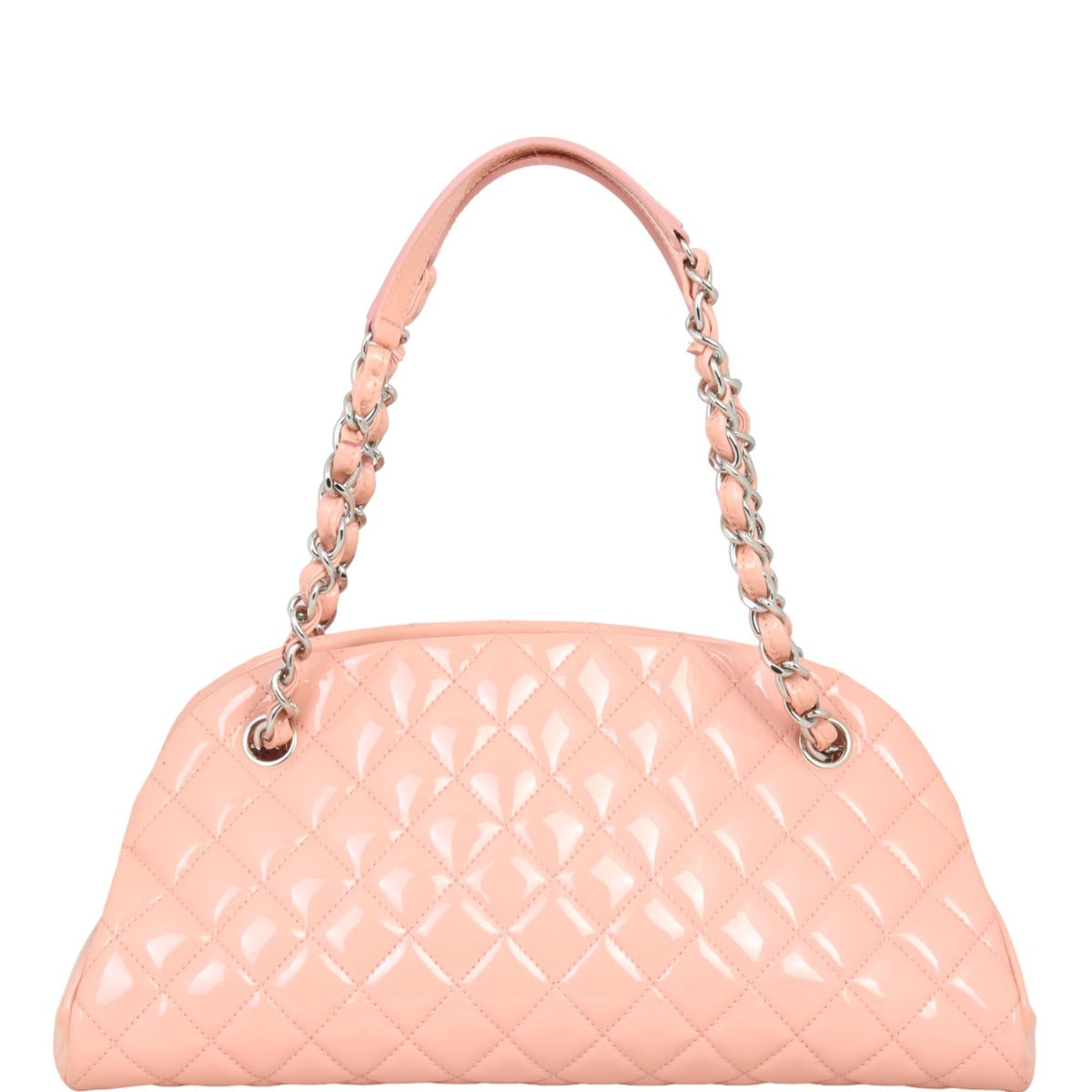 Chanel Just Mademoiselle Bowler Bag Patent Shell Pink Medium Handbag
