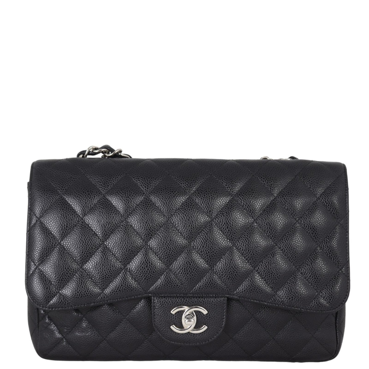 Chanel Classic Single Jumbo SHW Handbag Black Flap