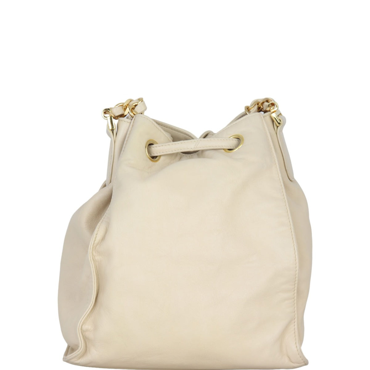 Chanel CC Drawstring Bag White Beige Jewelry