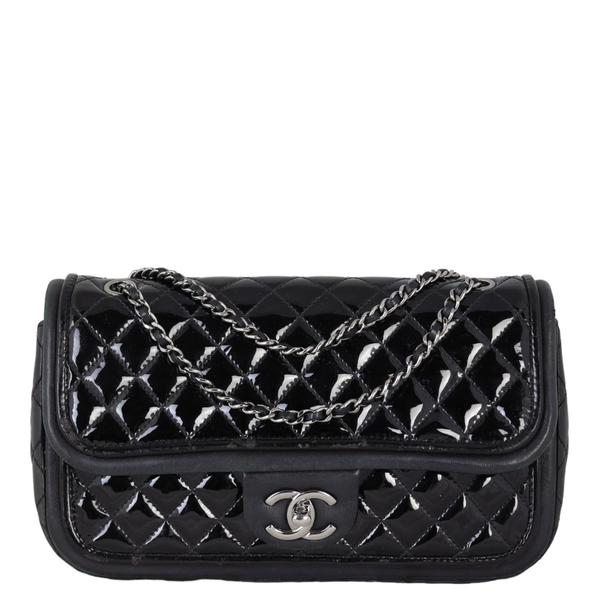 Chanel Classic Twist Bag Patent Diamond Black Medium Handbag
