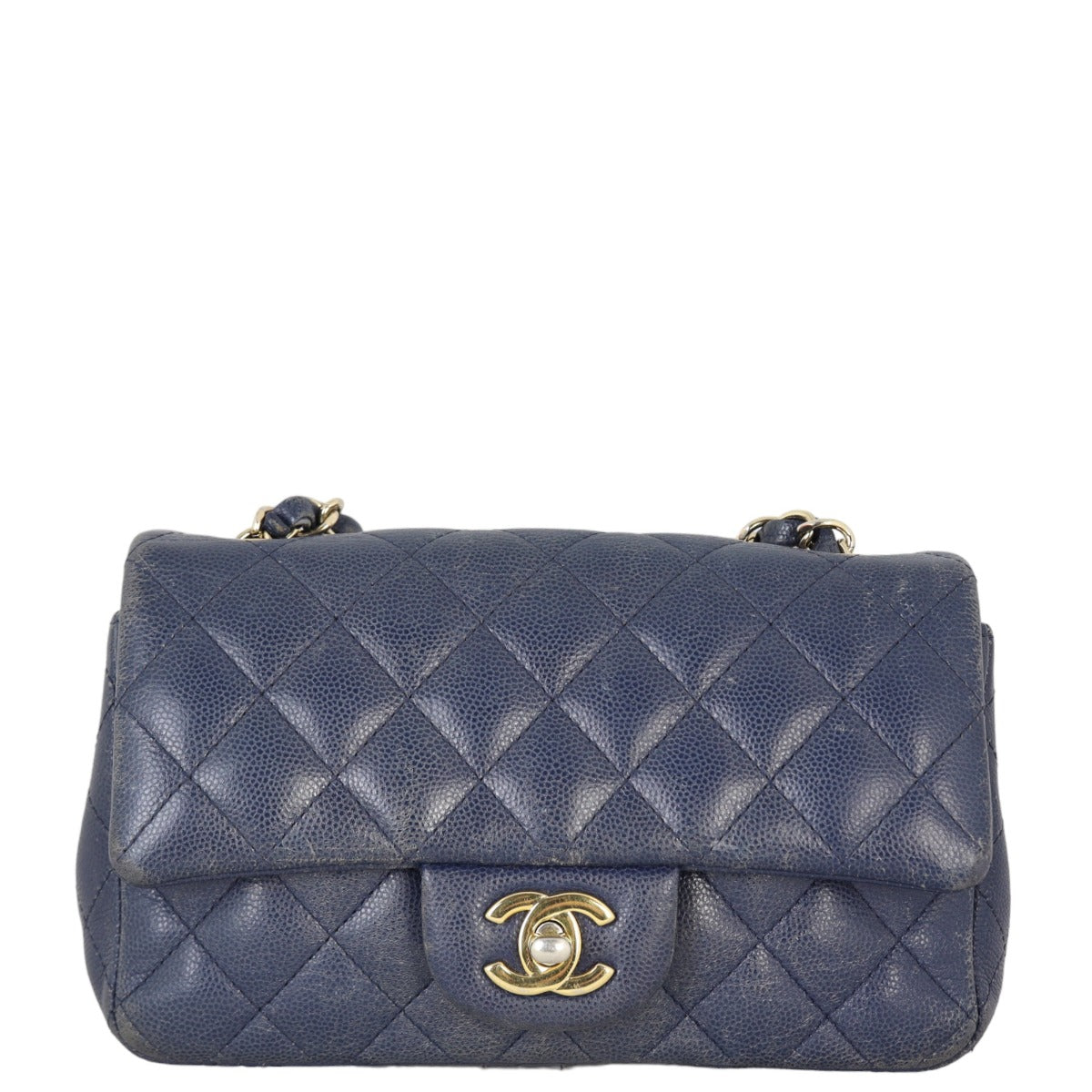 Chanel Classic Flap Rectangular Bag Caviar Navy Blue Mini Bag