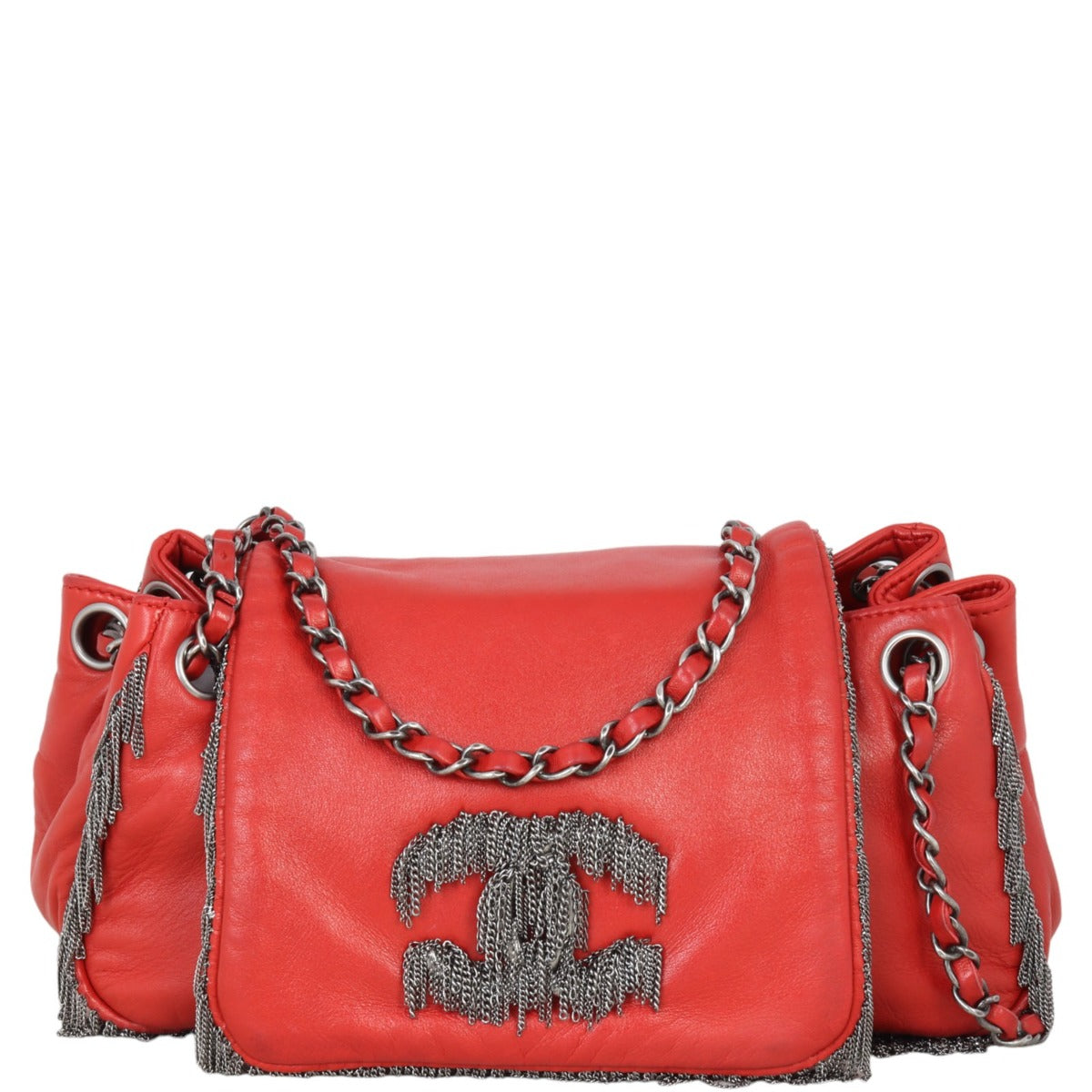 Chanel Rock & Cabaret Fringe Accordion Bag Red Chain Jewelry