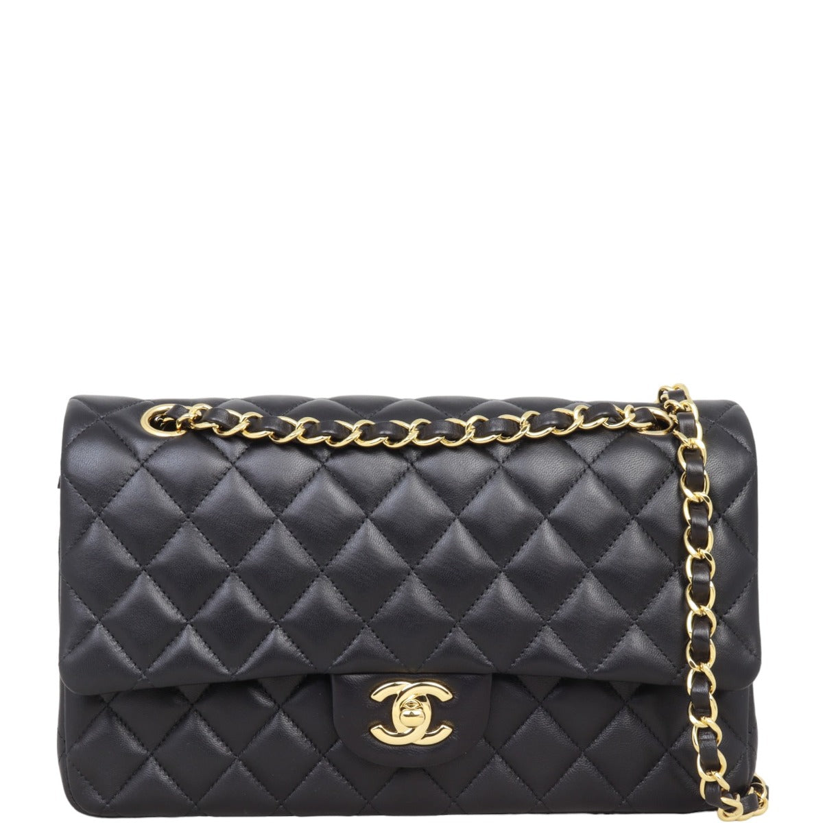 Chanel Classic Double Flap Lambskin Hardware Handbag Black Gold