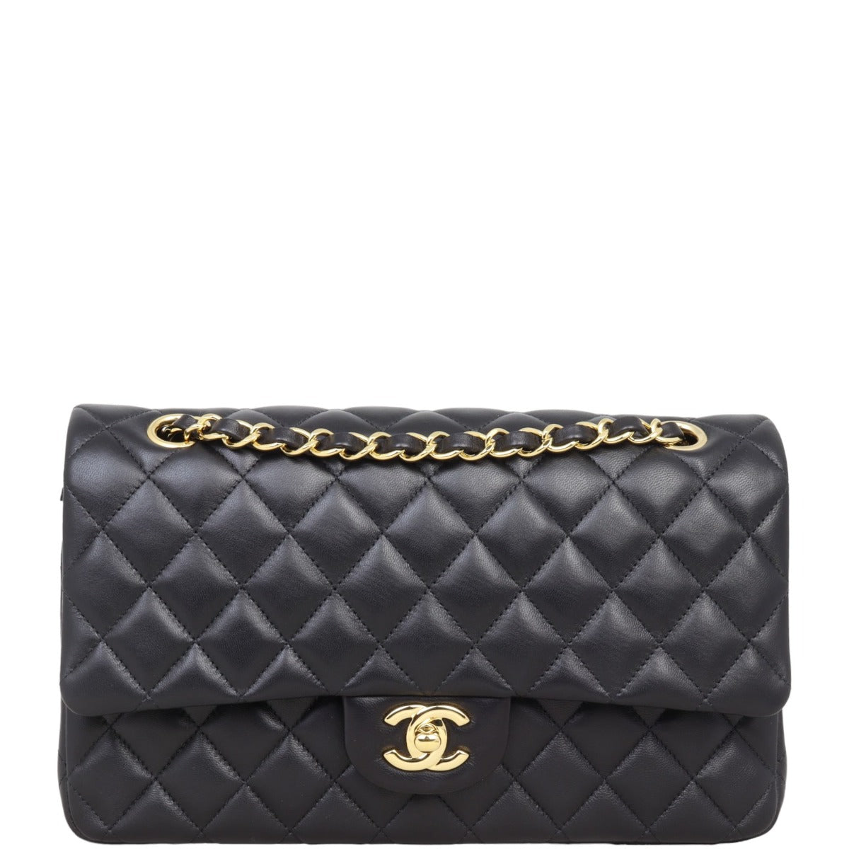 Chanel Classic Double Flap Lambskin Hardware Handbag Black Gold