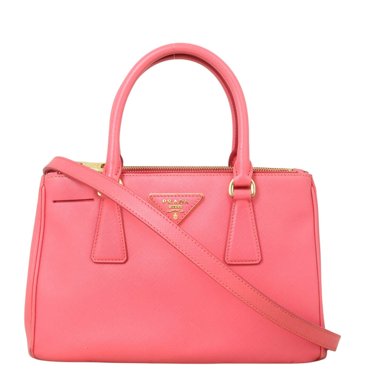 Prada Tote Bag Lux Galleria Double Tote Saffiano Pink Mini