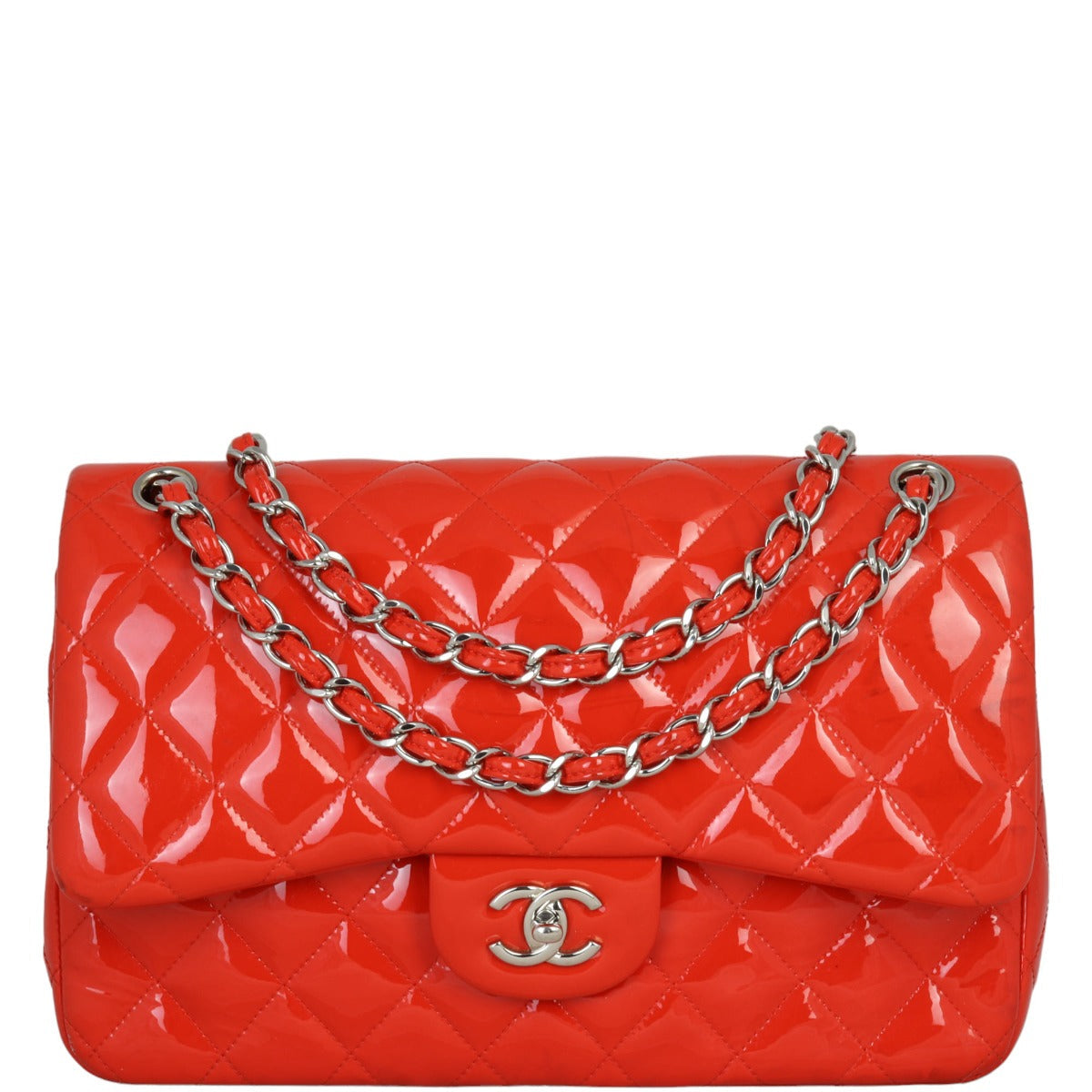 Chanel Classic Double Jumbo Patent Handbag Red Flap