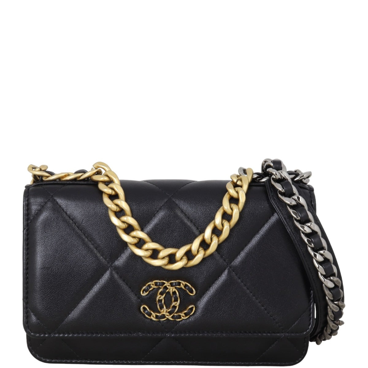 Chanel 19 Wallet On Handbag Black Chain