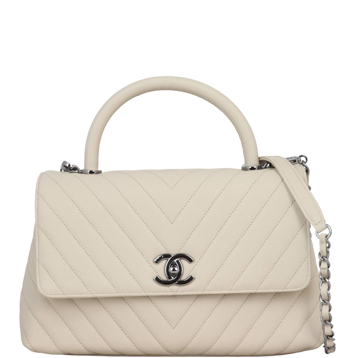 Chanel Coco Top Handle Bag White Beige Handbag
