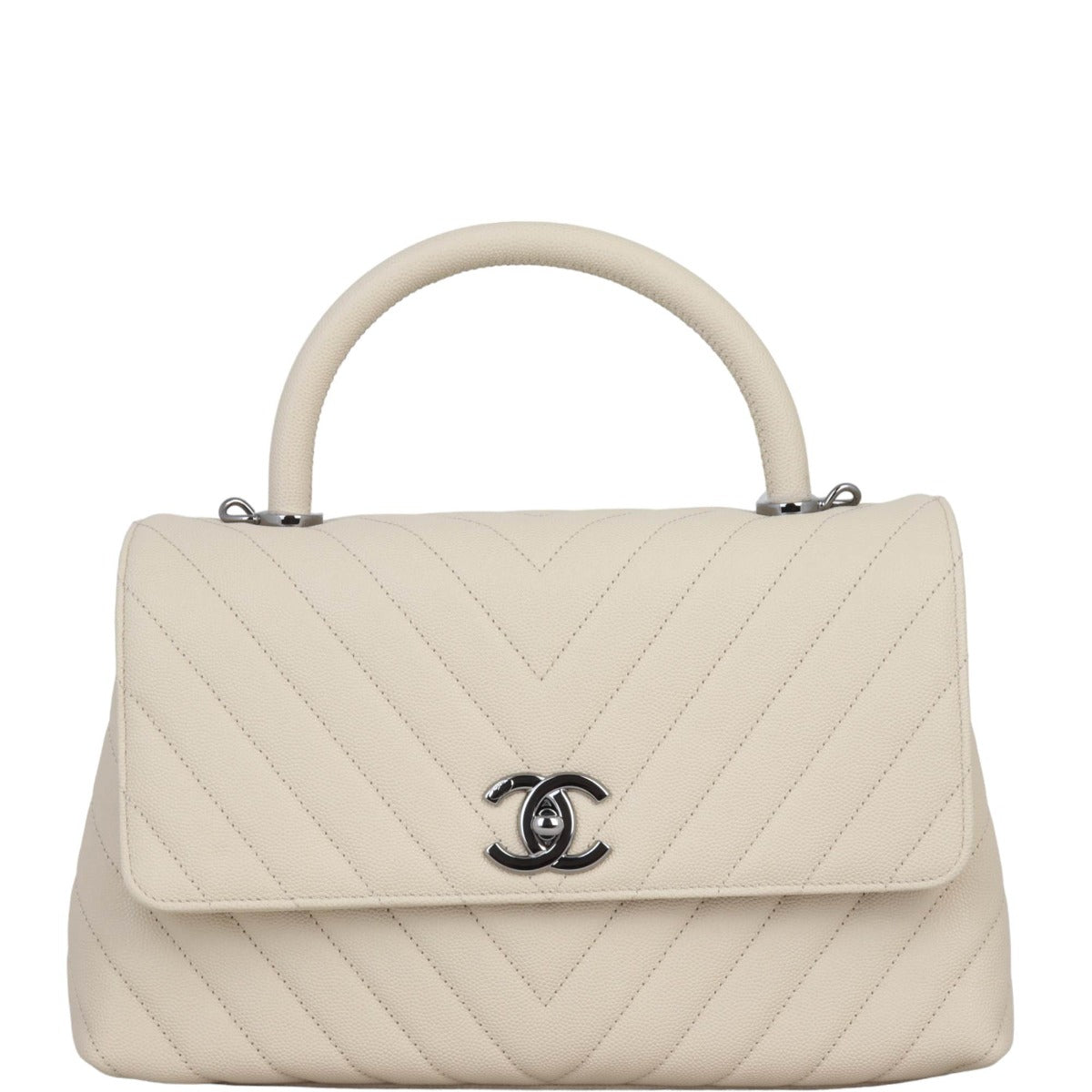 Chanel Coco Top Handle Bag White Beige Handbag