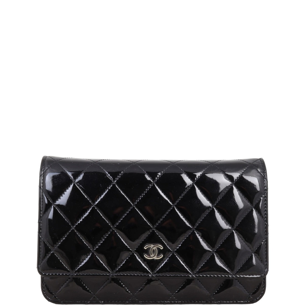Chanel Classic Wallet on Patent Diamond Handbag Black Chain