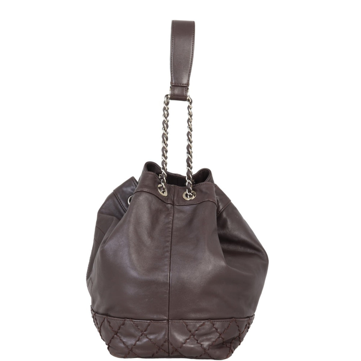 Chanel CC Drawstring Bag Chocolate Brown Bucket Jewelry