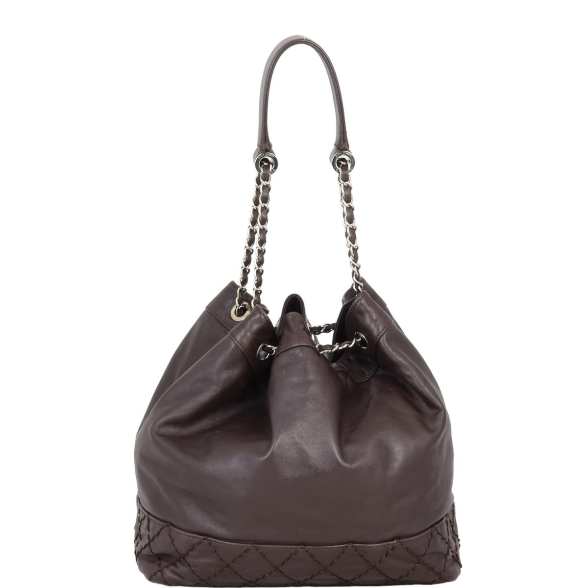 Chanel CC Drawstring Bag Chocolate Brown Bucket Jewelry