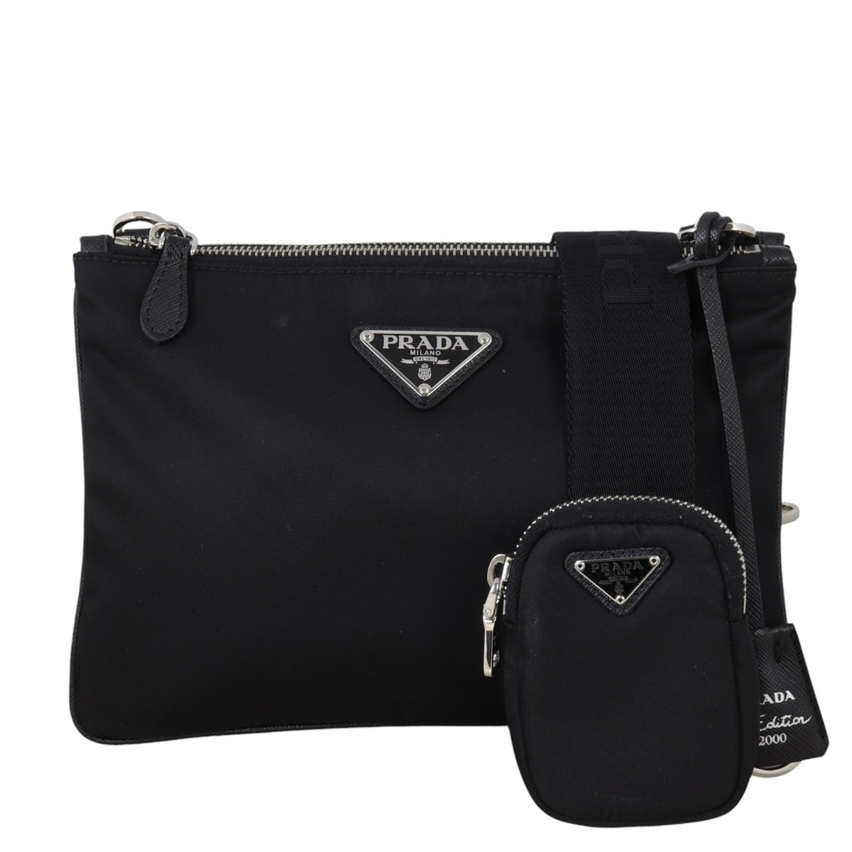 Prada Crossbody Bag Tessuto Re-edition Twin Pouch Crossbody Nylon Black Shoulder Bag